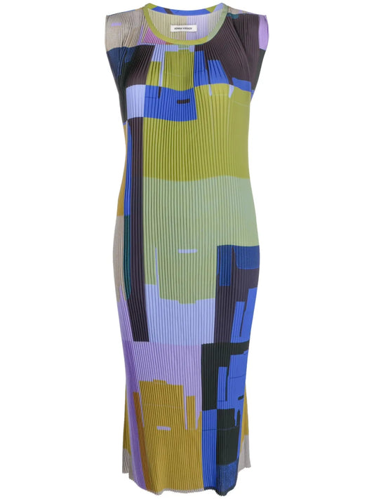Pull Geometric-Print Plissé Dress