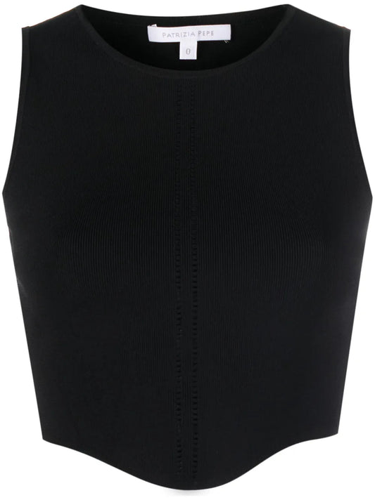 Logo-Plaque Ribbed-Knit Cropped Top