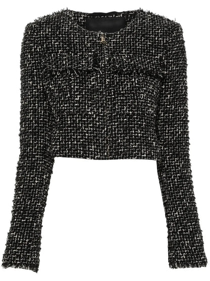 Branded-Zip Bouclé Jacket