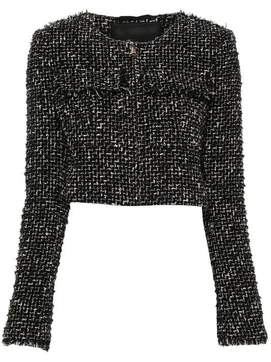 Branded-Zip Bouclé Jacket