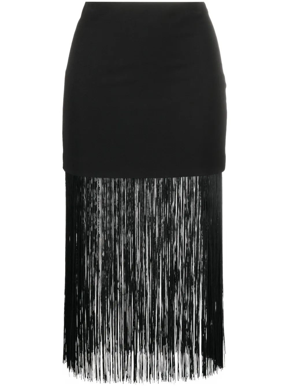 Fringed-Detail Twill Midi Skirt