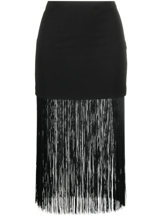 Fringed-Detail Twill Midi Skirt