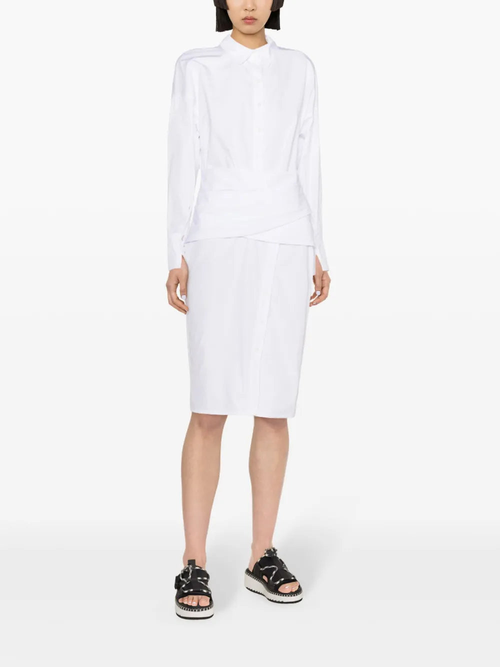 Draped Cotton Shirt Midi Dress
