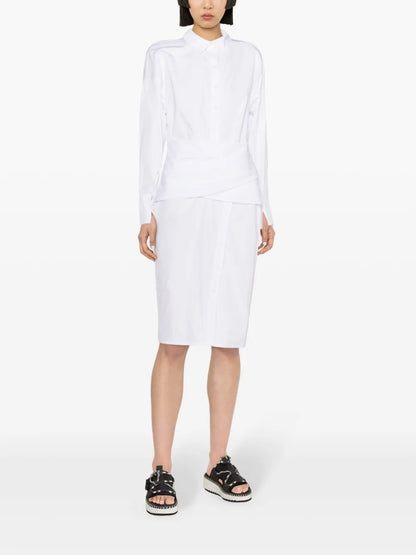 Draped Cotton Shirt Midi Dress