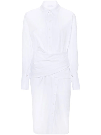 Draped Cotton Shirt Midi Dress