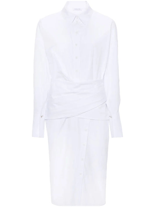 Draped Cotton Shirt Midi Dress