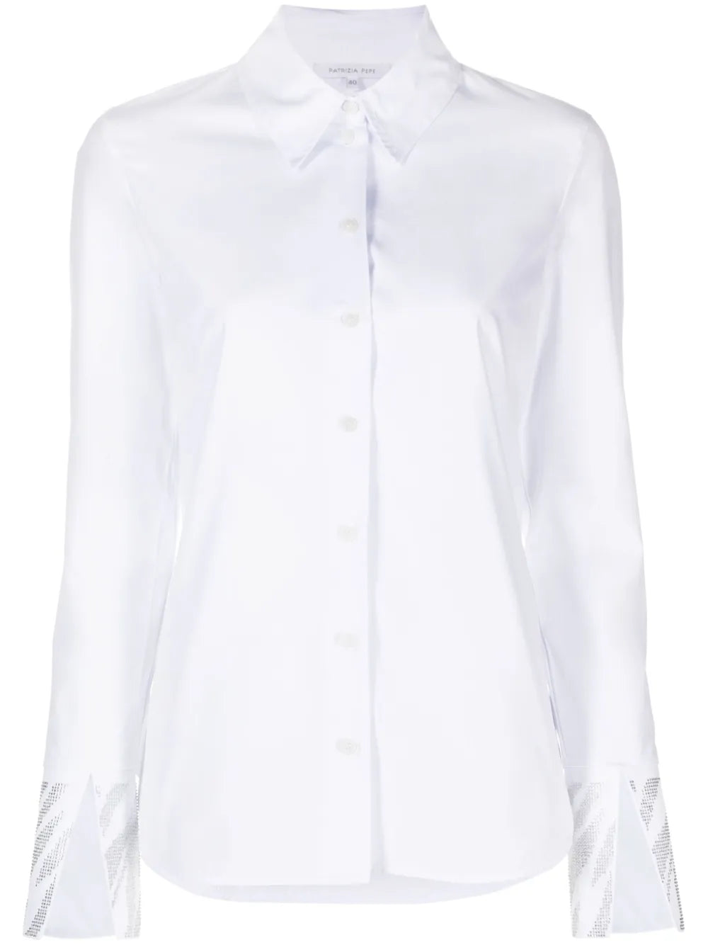 Rhinestones-Trim Long-Sleeve Cotton Shirt
