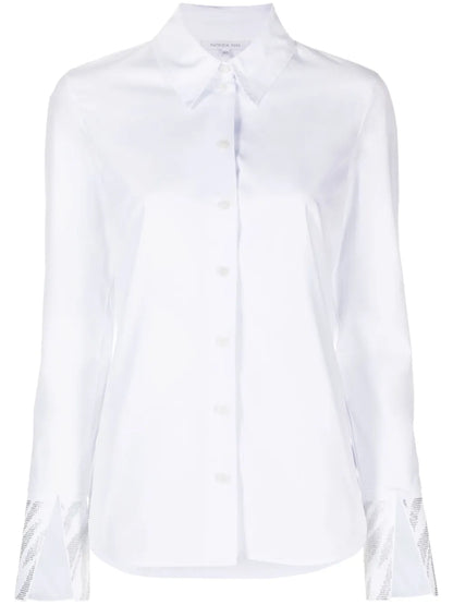 Rhinestones-Trim Long-Sleeve Cotton Shirt