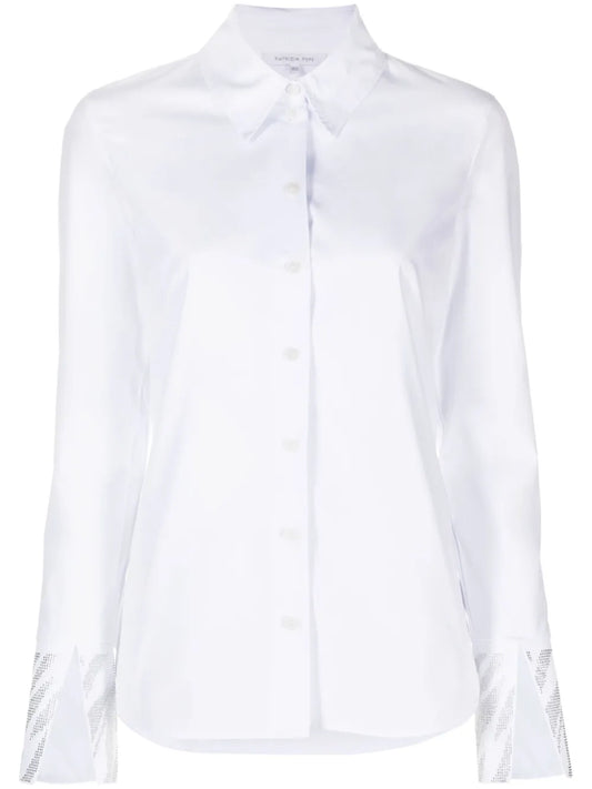Rhinestones-Trim Long-Sleeve Cotton Shirt