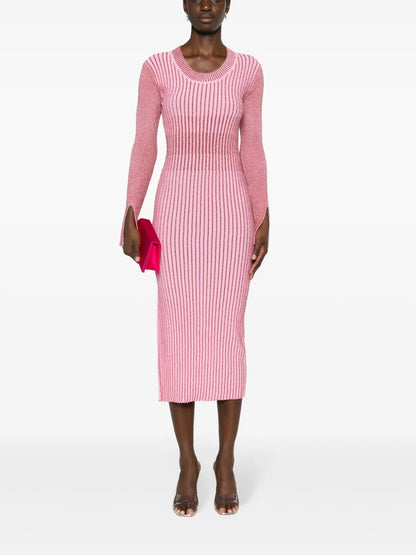 Lurex-Detail Ribbed-Knit Maxi Dress