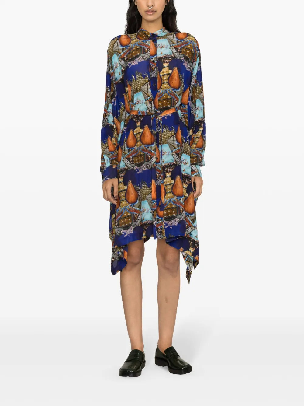 Square Boxing-Print Midi Dress