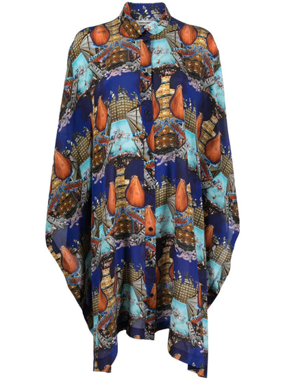 Square Boxing-Print Midi Dress