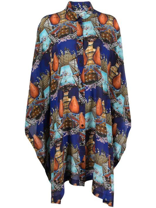 Square Boxing-Print Midi Dress