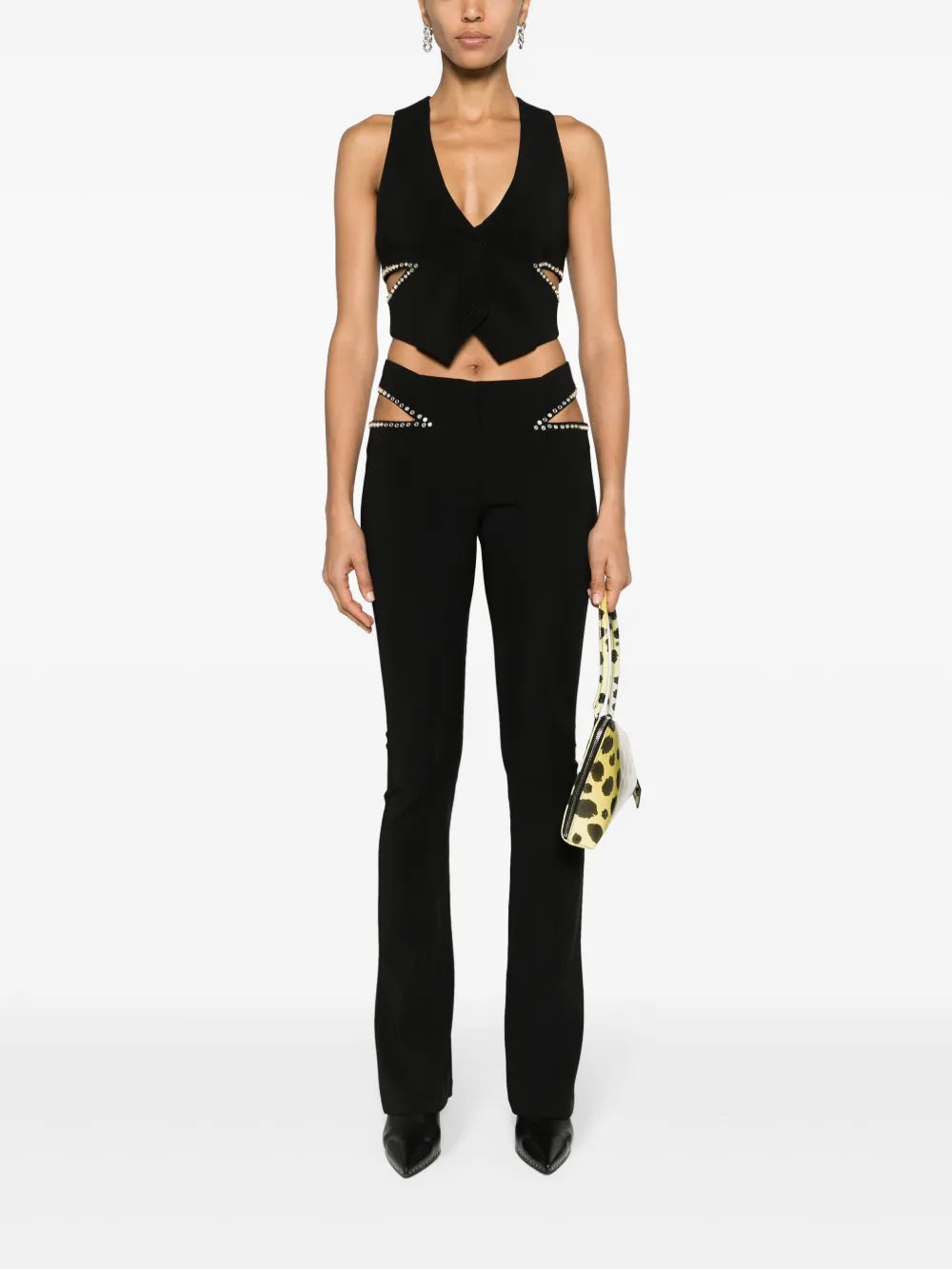 Stud-Detailing Cut-Out Slim Trousers