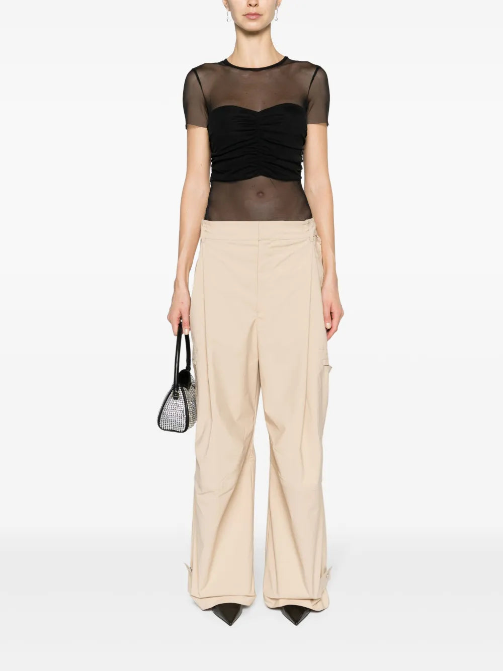 Ruched Semi-Sheer T-Shirt