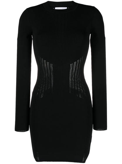 Logo Plaque Perforated Bodycon Dress