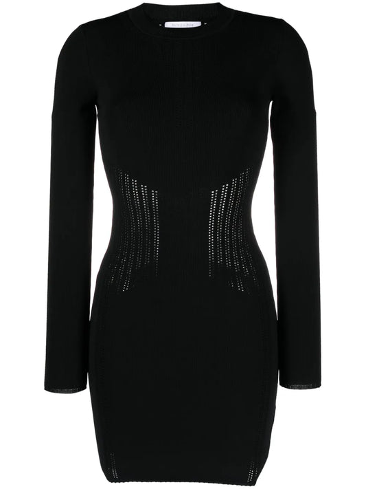 Logo Plaque Perforated Bodycon Dress