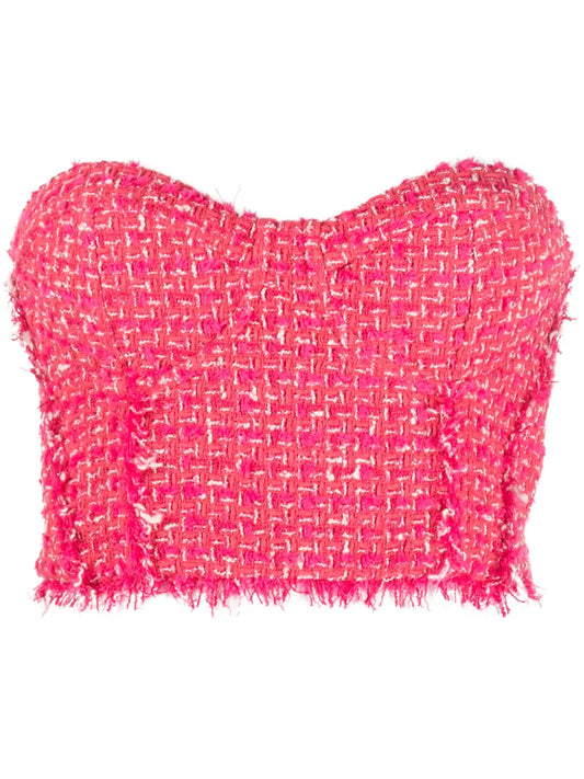 Frayed Tweed Bustier Top