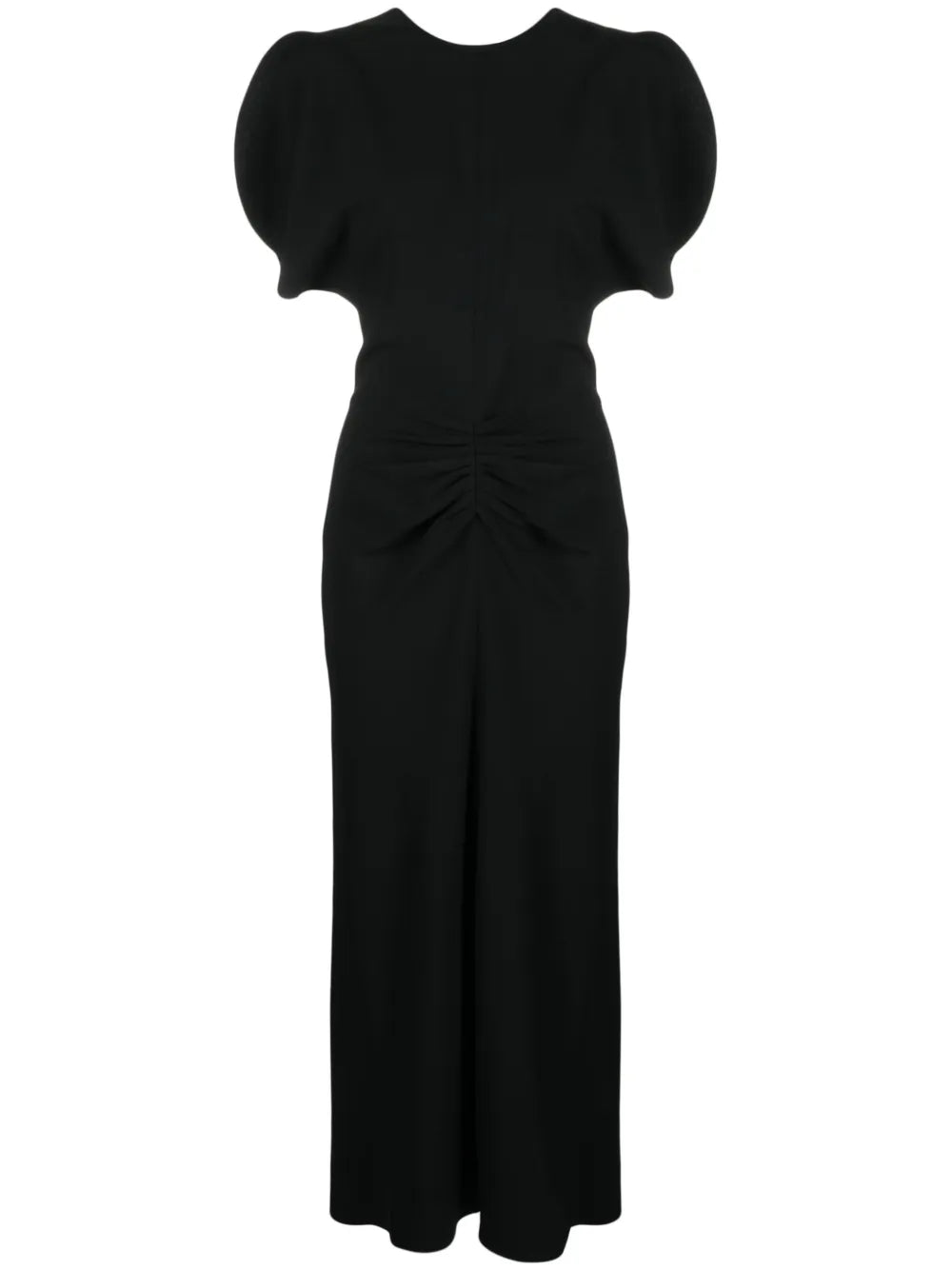 Ruched-Waist Crepe Midi Dress