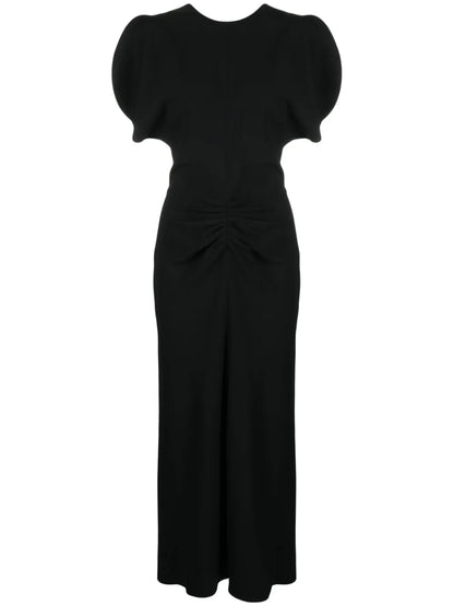 Ruched-Waist Crepe Midi Dress