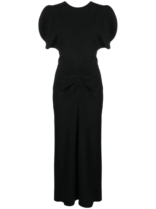 Ruched-Waist Crepe Midi Dress