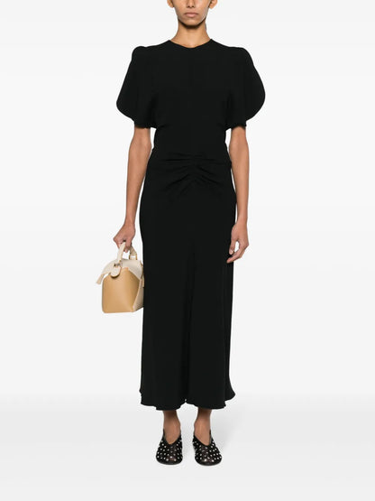 Ruched-Waist Crepe Midi Dress