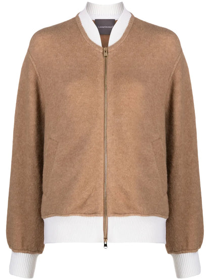 Colour-Block Zip-Up Cardigan