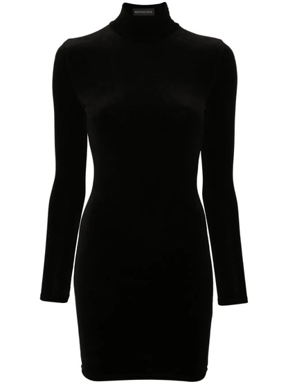 Logo-Appliqué Velvet Minidress