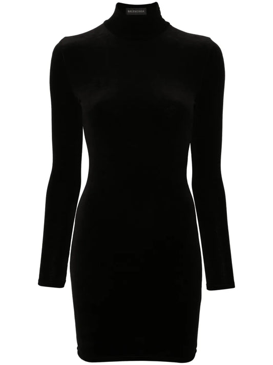 Logo-Appliqué Velvet Minidress