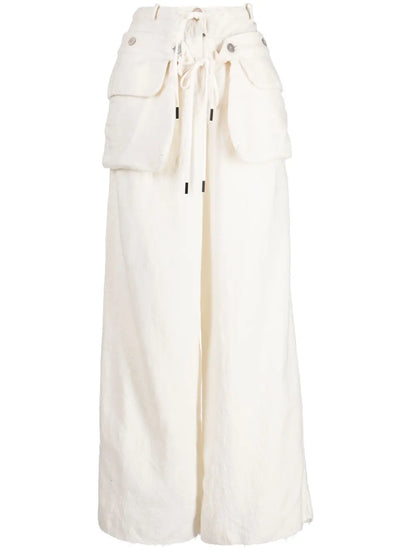 Detachable-Belt Wide-Leg Trousers