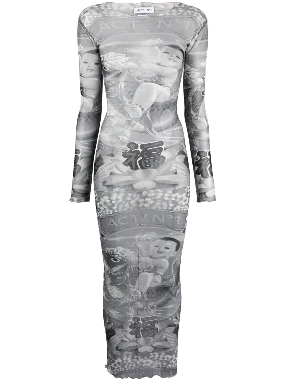 Graphic-Print Semi-Sheer Dress