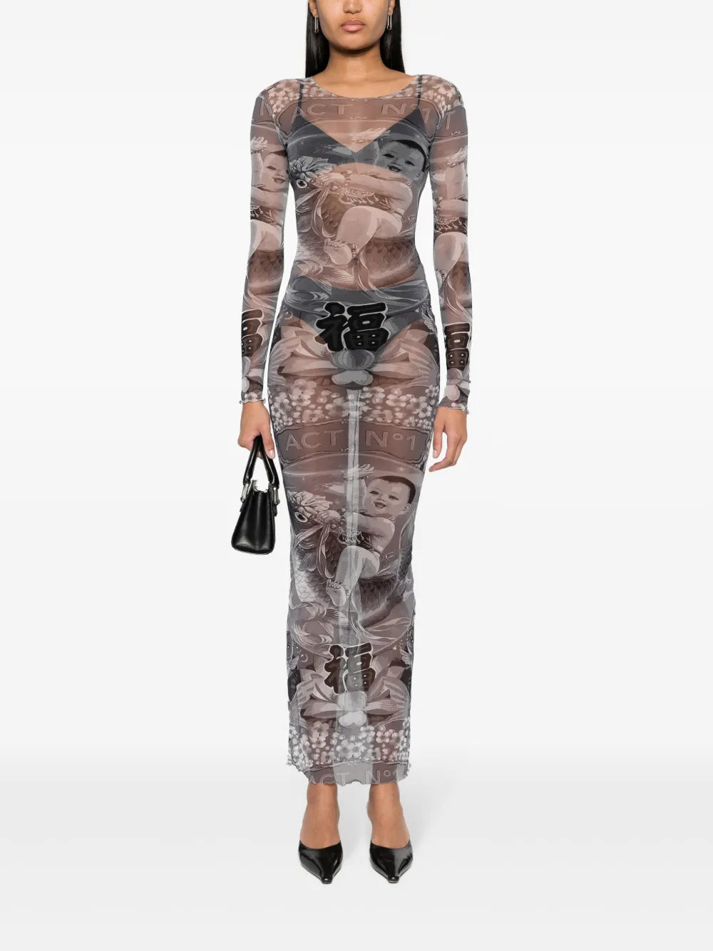 Graphic-Print Semi-Sheer Dress