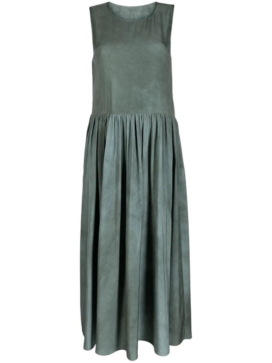 Distressed Pleated Midi Dress