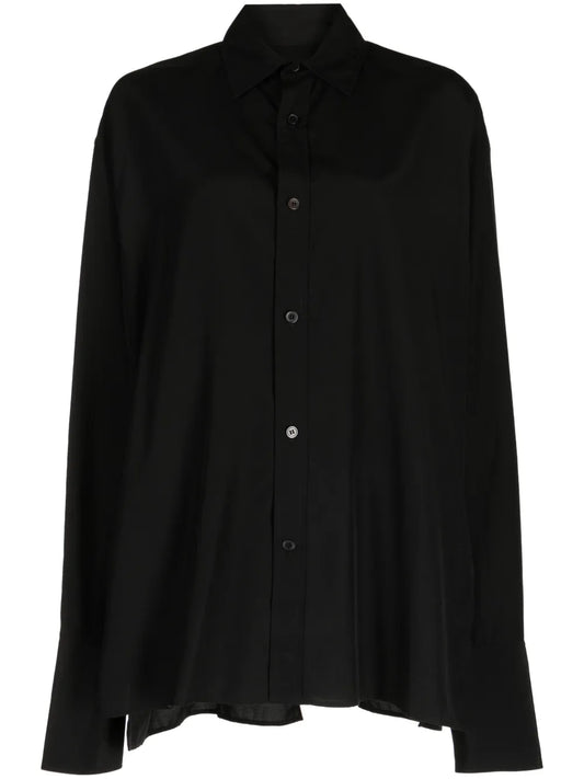 Semi-Sheer Draped-Panel Shirt