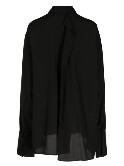 Semi-Sheer Draped-Panel Shirt