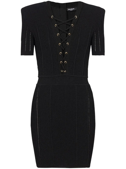 V-Neck Lace-Up Minidress