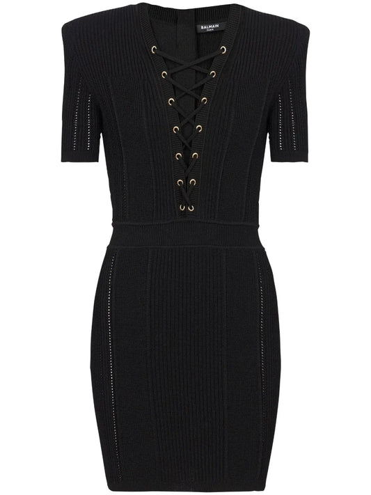 V-Neck Lace-Up Minidress