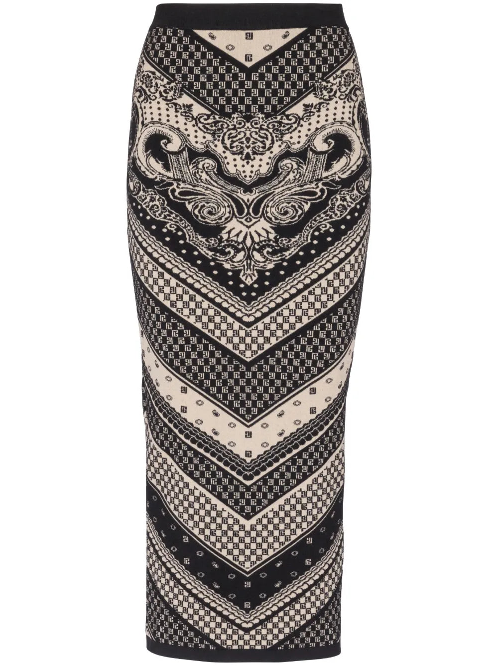 Monogram-Pattern Knitted Pencil Skirt
