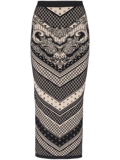 Monogram-Pattern Knitted Pencil Skirt