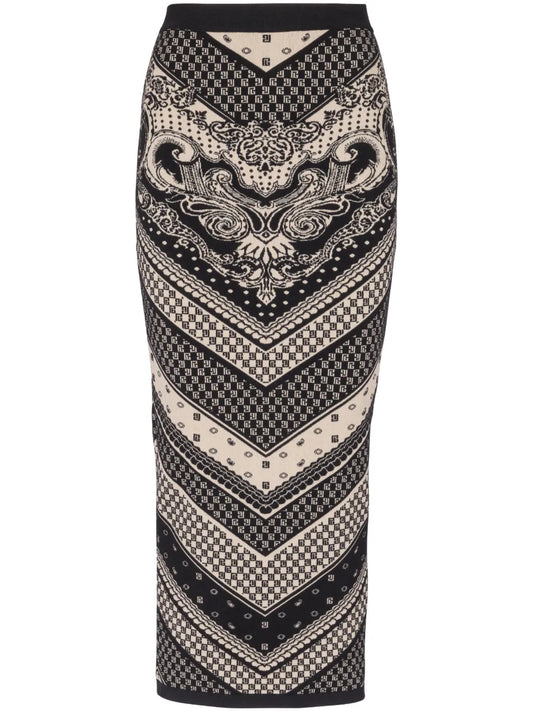 Monogram-Pattern Knitted Pencil Skirt