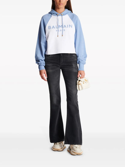 Logo-Print Cropped Hoodie