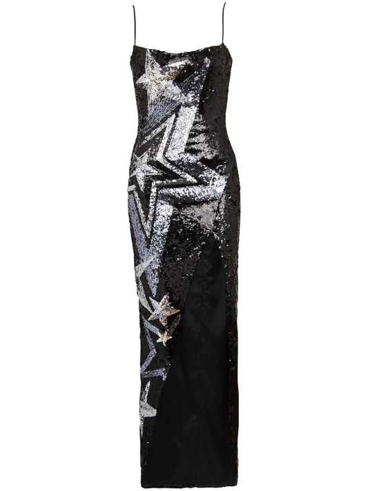 Star-Pattern Sequinned Maxi Dress