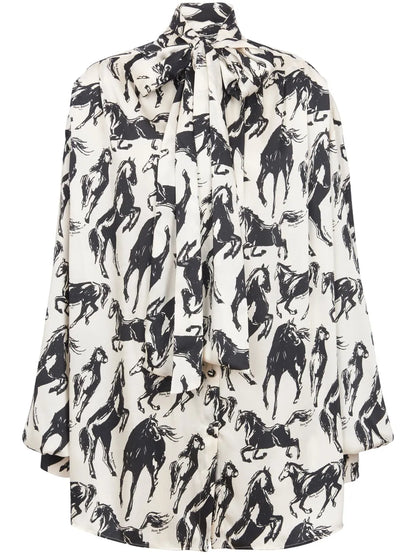 Graphic-Print Tie-Neck Shirt