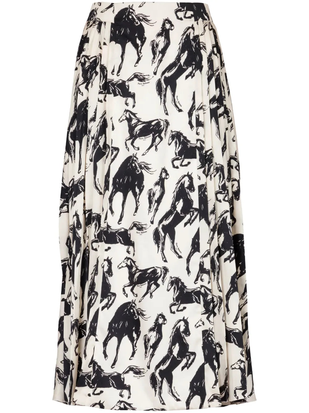 Horse-Print Pleated Midi Skirt