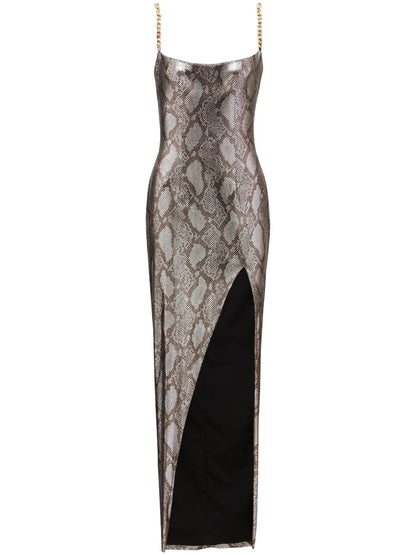 Python-Print Metallic Maxi Dress