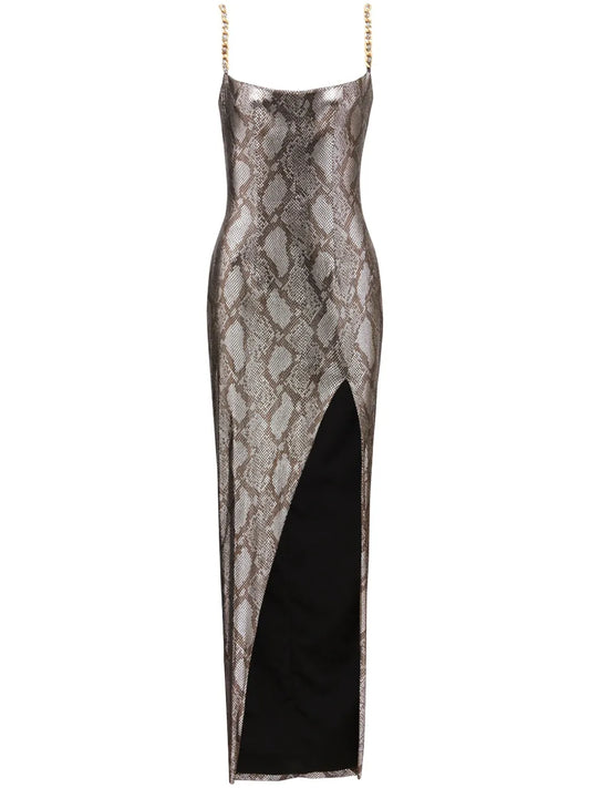 Python-Print Metallic Maxi Dress
