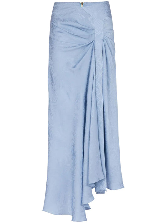 Snakeskin-Jacquard Draped Silk Skirt