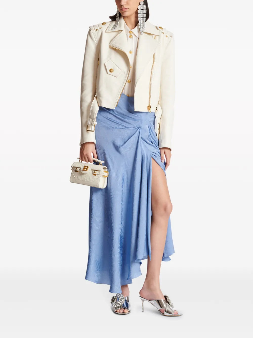Snakeskin-Jacquard Draped Silk Skirt
