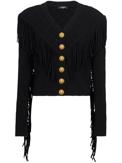 5-Button Fringed Cardigan