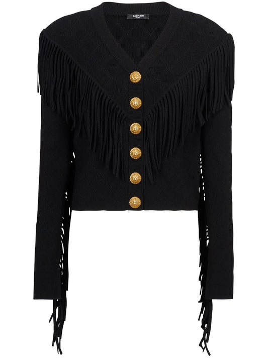 5-Button Fringed Cardigan